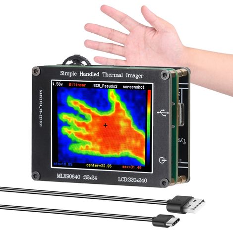 Caméra thermique portable simple avec capteur infrarouge 24 x 32 pixels, écran LCD 3,2 pouces, résolution 240 x 320, image nette, plage de mesure de température de -40 °C à 300 °C. (1/5)