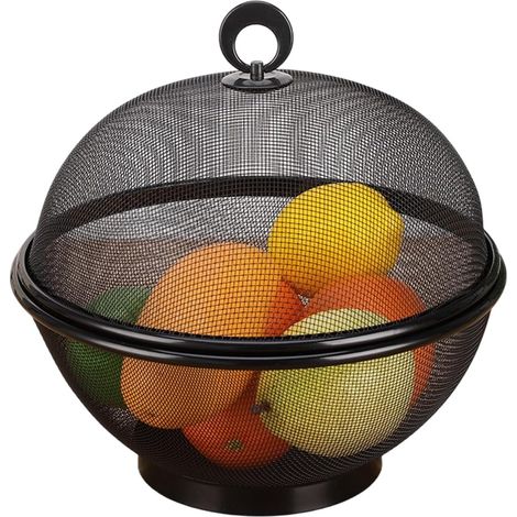 Cesta de fruta ventilada con tapa de malla de hierro de 28 cm - Cuencos con tapa para comedor y cocina - Tapa para alimentos (1/4)