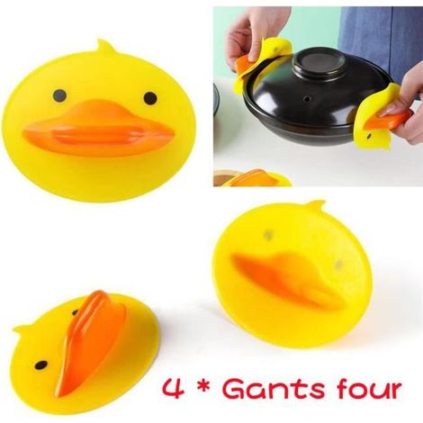 Gants de four - Canard - Silicone - Résistant à la chaleur - 4 pièces - Antidérapants (1/4)