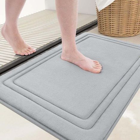 Tapis Bain Mousse Mémoire Forme 61x40,6 cm Antidérapant Absorbant Lavable Machine Salle de Bain Douche Gris