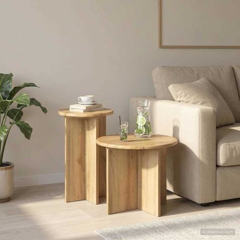 vidaXL Set tavolini 2 pz Rovere Artigianale Ø 45 x 35 cm (1/5)