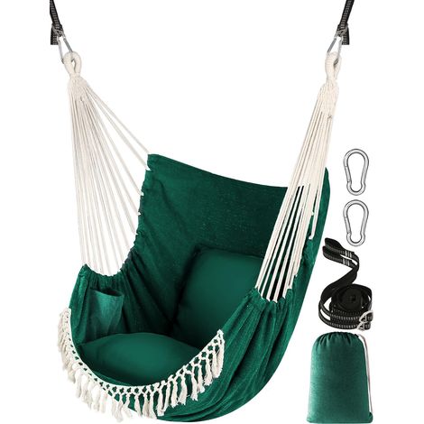 Sièges Suspendus Chaise Suspendue Hamac 2 oreillers Inclus,Sangles et Crochets Solides pour Une Suspension Facile Suspendue en Coton Doux Poche de côté Ensemble de chaises à Pampilles Confort (1/5)