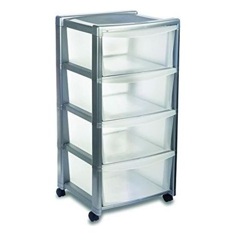 Commode 4 tiroirs 40X40 h 80 Argent Stefanpl