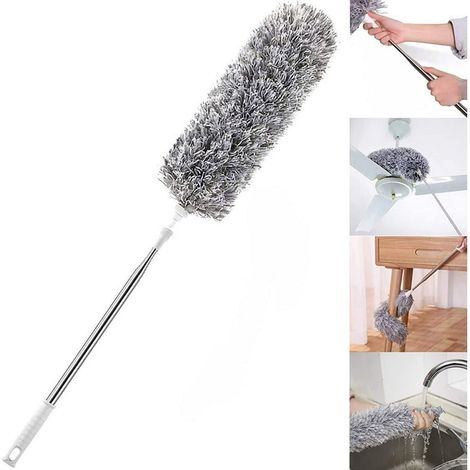 Plumeau Microfibre avec Manche Télescopique, 30-100 cm Extensible, Tête Flexible Lavable pour Nettoyage Plafond, Ventilateur, Meubles, Coussin Antistatique (1/5)