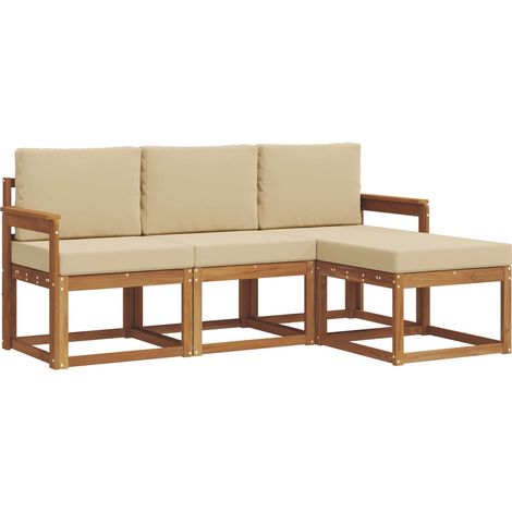 Conjunto de sofás de exterior con cojín 4 pcs Natural y Beige vidaXL