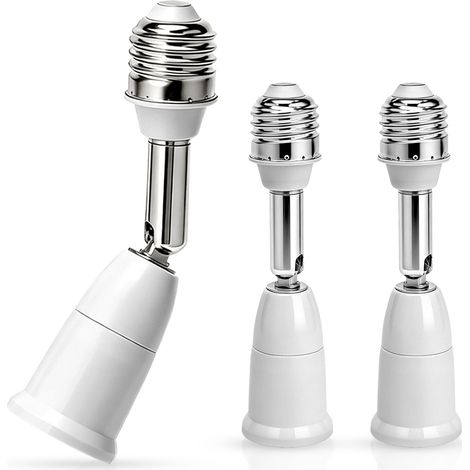 Lot de 3 Rallonges de Douille E27 vers E27, 10,5 cm Adaptateur d'Ampoule Flexible, Support de Lampe Orientable à 180° UNIQUEMENT pour Ampoules LED, Plastique, Blanc (1/5)