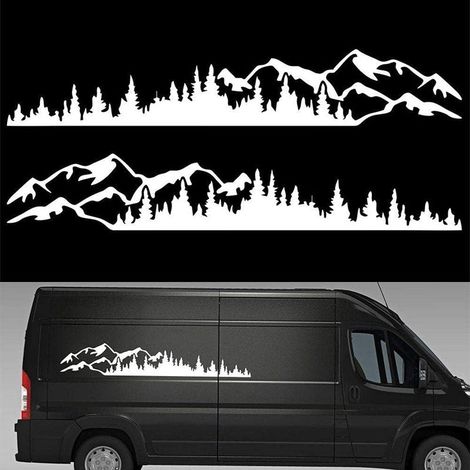 (White)2pcs Car Sticker Mountain Forest Vinyl Car Sticker Truck Window Bumper Car Door Sticker Kayak Vinyl Decorative Body Sticker (1/4)
