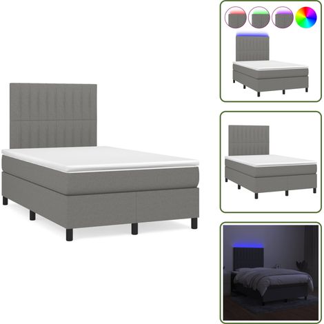 Sommier à lattes de lit matelas LED gris foncé 120x190 cm tissu - Sommier Tapissier - Lit Double - Matelas Led - Éclairage Led - Têtière Ajustable (1/5)