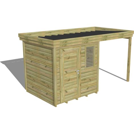 ABRI DE JARDIN bois Pin autoclave 27mm - 4,14x2,14m / 8,9m2 - Bac acier - Plancher bois (1/5)