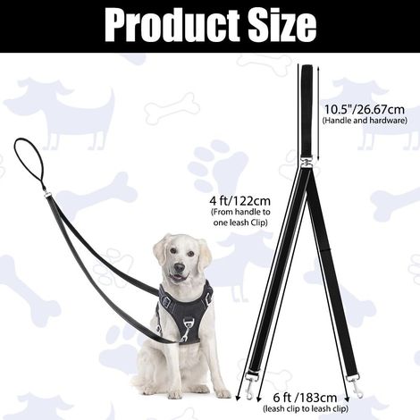 Laisse de dressage double point pour chien, laisse multifonctionnelle ajustable avec poignée souple, réfléchissante pour promenades sécurisées, noire