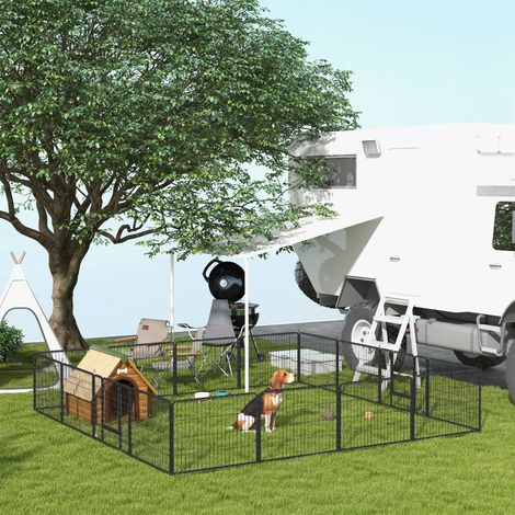 Parc pour chien enclos chien 16 panneaux modulable et pliable portable en acier avec portes 80 x 60 gris style élégant