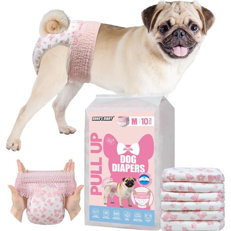 Pannolini usa e getta per cagnoline, confezione da 10, resistenti al calore, adatti anche per gatti e cani, super assorbenti, per incontinenza, taglia M (25-45 cm) (1/5)