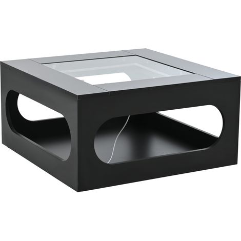 Table basse carrée noire en MDF avec verre trempé, éclairage LED piloté par application et rangement pour salon et séjour (1/5)
