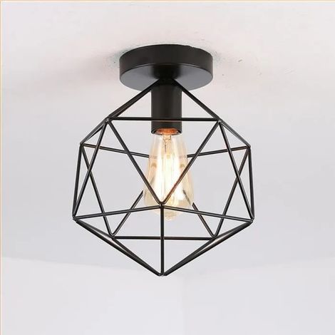 E27 Plafonnier Lustre en Métal Fil Noir Cage Rétro Industriel Suspension Luminaire Style Simple pour Cuisine Salon salle à manger (1/4)