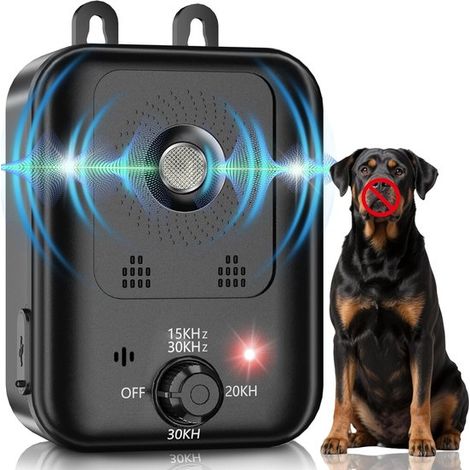 Dispositivo antiladridos para perros, dispositivo antiladridos automático con 3 configuraciones, ultrasónico recargable (caja antiladridos) (1/5)