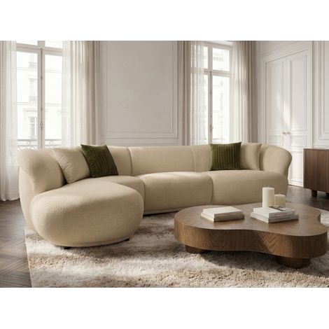 BOBOCHIC - Canapé d'angle fixe NORA tissu chenille Angle gauche  Beige (1/5)