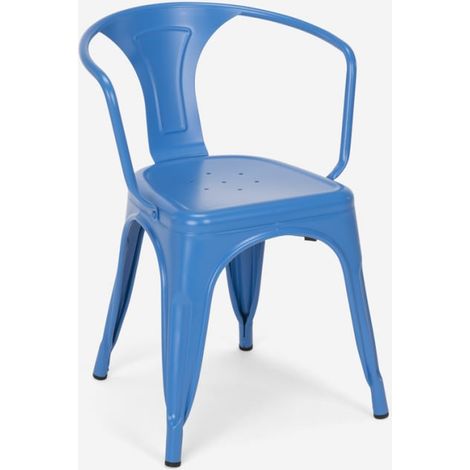 chaise de cuisine et bar industriel de style avec accoudoirs en acier steel arm - Bleu