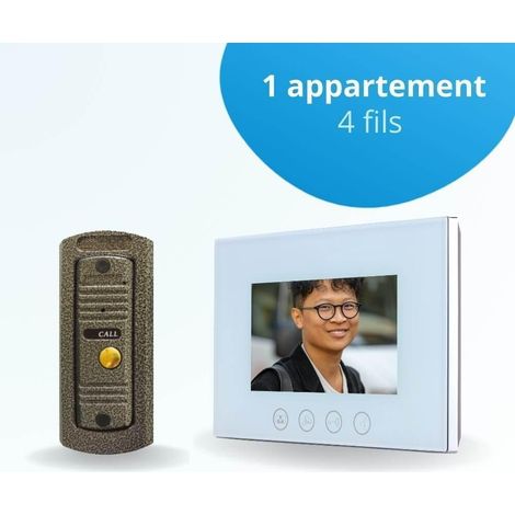 Portier interphone vidéo PINO 4 Fils - 1 écran blanc 7" - avec mémoire photos