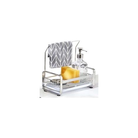 Porte-serviettes éponge en acier inoxydable – panneau amovible pour un rangement rapide et facile – comprend un bac d'égouttage – convient aux cuisines et aux salles de bains. (1/5)