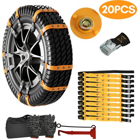 TolleTour 20PCs Chaîne à Neige Chaînes de Pneu de Voiture Chaînes de Traction Antidérapantes Voiture Facile à Installer pour Voiture SUV Camion Convient aux pneus mesurant entre 165 - 275 mm (1/4)