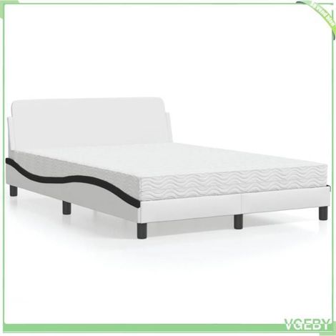 Lit avec matelas - Dover - 140x190 cm - Similicuir blanc et noir - Matelas mousse 17 cm H2/H3 (1/5)