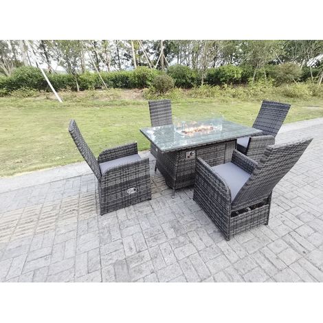 Rattan Outdoor Garden Furniture Gas Fire Pit Dining Table Gas Heater Burner Reclining Table And Chair Sets 4 Seater Plus Rectangular Table