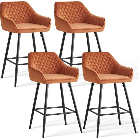 JYMTOM Lot de 4 tabourets de bar chaises en velours,Siège rembourrée, pieds en métal,tabouret. chaises à manger, bars, jambes métalliques-orange