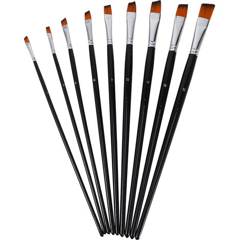 Ensemble de 9 Pinceaux à Pointe Plate en Nylon avec Manche Long en Bois pour Peinture Artistique (1/5)