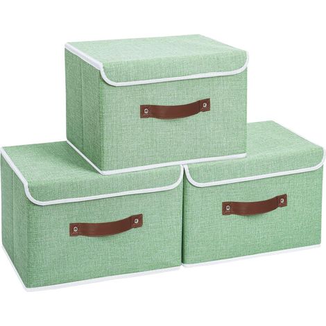 MINKUROW Set di 3 Contenitori Pieghevoli con Coperchi per Asciugamani, Libri, Giocattoli, Vestiti e Altro, 38x25x25cm Verde (1/3)
