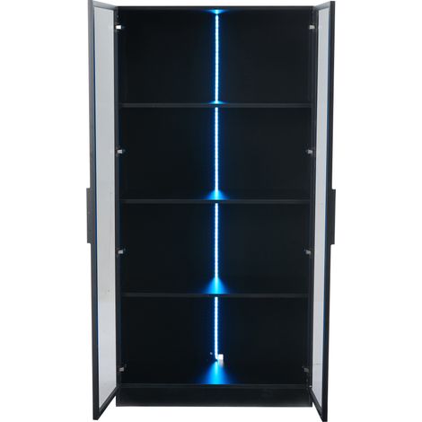 Vitrine en verre LED APP 80 x 40 x 160 cm, double porte, étagères réglables, noire MODENUIT (1/5)