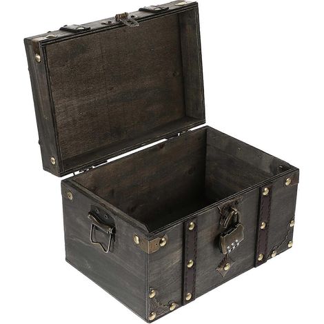Coffre au trésor de pirate en bois, boîte de rangement multifonctionnelle en bois, boîte décorative en bois avec serrure (1/5)