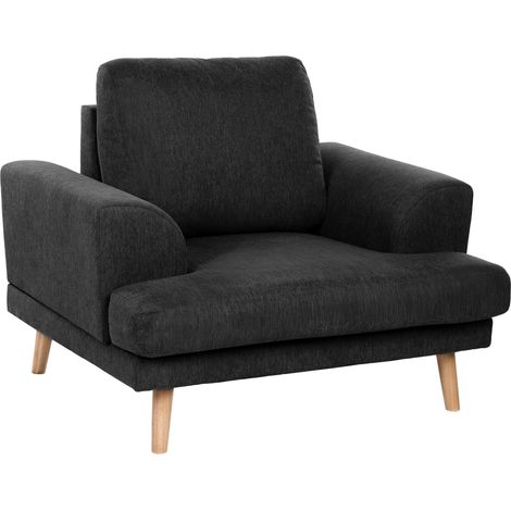 Sillón estilo moderno de tela reposabrazos curvados anchos sala de estar negro Kildal (1/5)