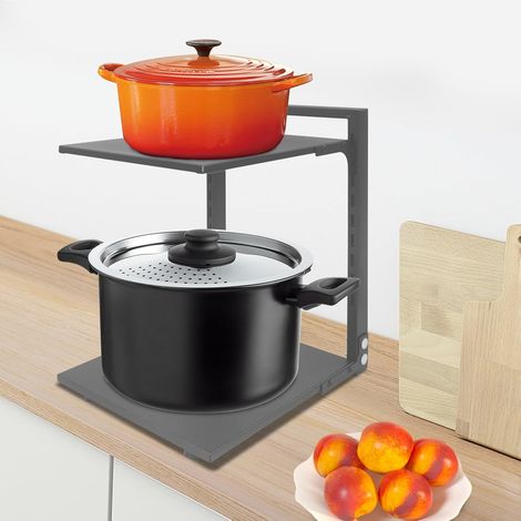 2-Tier Countertop Pot Rack Organizer - Single-Sided Space-Saving Kitchen Storage Shelf for Pots, Pans, and Cookwar (1/5)