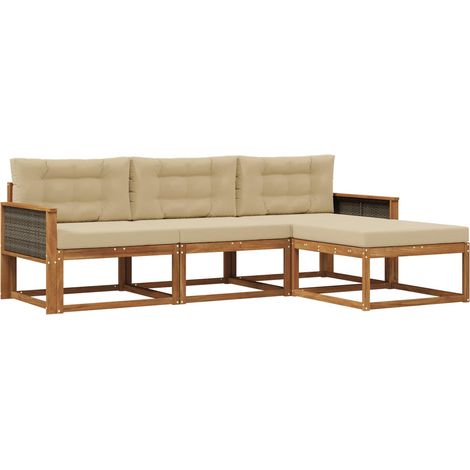 Set di divani da esterno con cuscino 4 pz Salotto da Giardino Naturale e Beige (1/5)