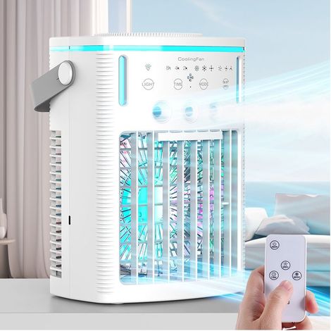 4-in-1 Klimaanlage, tragbarer Ventilator mit 1000-ml-Wassertank, Timer, 3 Sprühdüsen, 7 Beleuchtungsmodi, USB-Ladefunktion – KZQ (1/4)