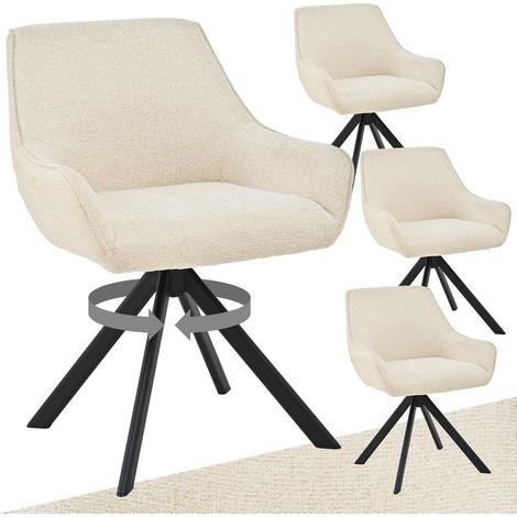 Esszimmerstühle 4er Set drehbar mit Armlehne, Polsterstuhl Chenille, Cremeweiß (1/5)