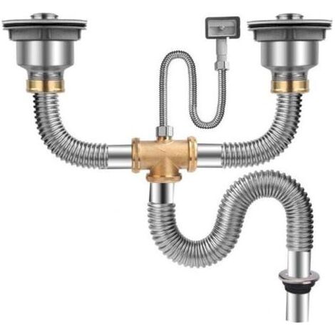 Vidage complet évier en acier inoxydable, double évier, tuyau de raccordement, diamètre du tuyau de vidange 80 mm (1/4)
