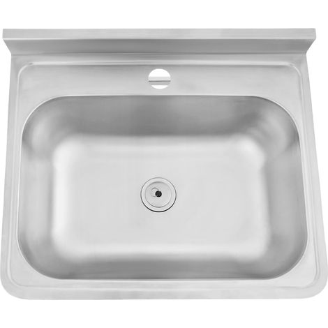 HAUTOUR Lavabo en acier inoxydable - Montage mural - Evier mural Avec tuyau d'évacuation et anneau de bouchon de vidange - Rectangulaire - 48 x 39 x 20 cm - Petite cuisine (sans robinet) (1/5)