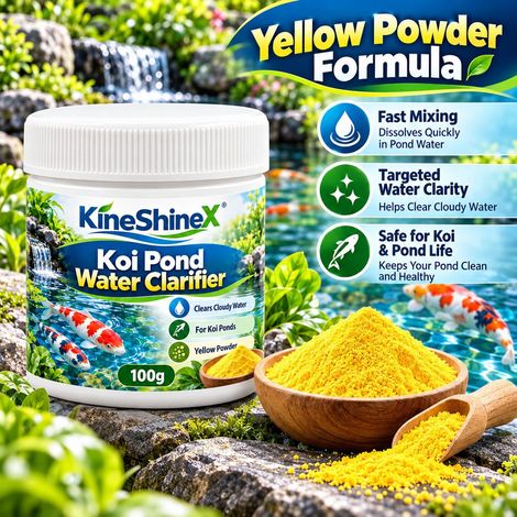 KineShineX Koi-Teichwasserklärpulver, Wasserreiniger für Zierfischteiche, gelbe Pulverformel (1/4)