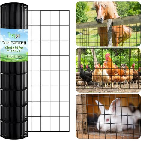 Grillage de jardin de 0,6 m x 15,2 m pour utilisation sur poteau de clôture de 91 cm, trous de 5 cm x 7,5 cm, clôture en maille trempée à chaud, clôture soudée avec revêtement en PVC de 2 mm (1/5)
