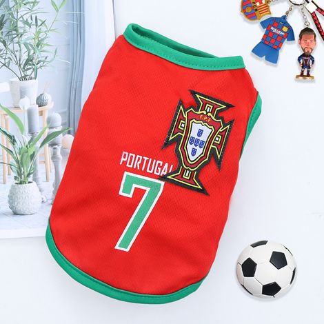 Chien T-shirt Coupe du Monde Espagne – Mesh respirant été confortable pour chien et chat – Rouge N°7 Portugal 6XL