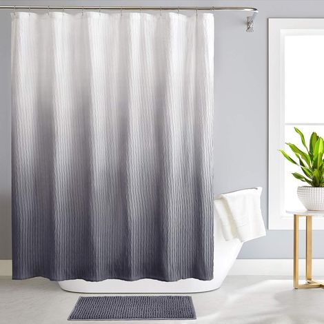 Ombre gradient shower curtain set with mat and hooks for bathroom, gradient waterproof fabric shower curtain.