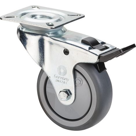 Rueda giratoria con diámetro fijo 100 mm carga 70 kg con placa, esférica, goma, gris BS ROLLEN
