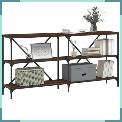 832852 Table console chêne marron 160x30x75cm bois d'ingénierie et fer (1/5)