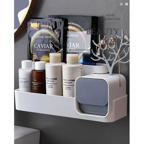 Accessoires de salle de bain Boîte de rangement pour bijoux Étagères de douche Étagère de rangement pour cosmétiques Organisateur de cuisine avec tiroir WC Porte-shampooing blanc