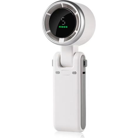 Weißer tragbarer Ventilator mit 5 einstellbaren Windgeschwindigkeiten, 1800 mAh wiederaufladbarem Akku und bürstenlosem Motor. (1/5)