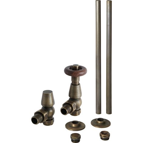 Milano Windsor Angled Thermostatic Radiator Valve TRV and Pipe Set - Brass (1/5)