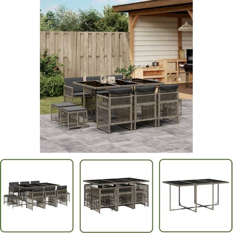 vidaXL Ensemble à manger de jardin 11pcs avec coussins gris poly rotin (1/5)