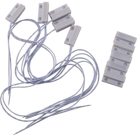 Lot de 5 capteurs magnétiques filaires MC-38 pour porte/fenêtre, destinés aux systèmes d'alarme domestiques. Lorsque les capteurs sont connectés, la porte est normalement fermée (NC). (1/5)