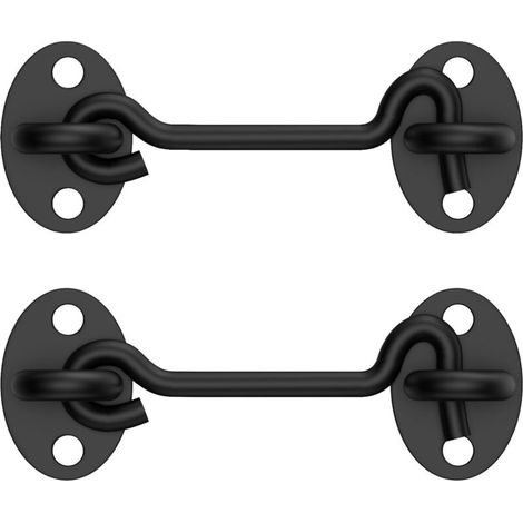 Set mit 2 Scheunentürriegeln, 10 cm, schwarzer Haken und Öse mit Schrauben, rostbeständiger Metallriegel